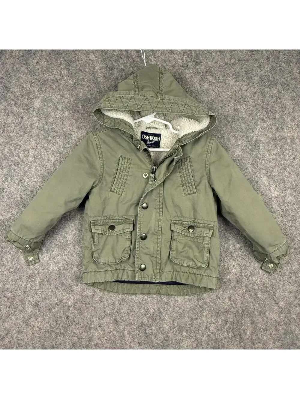 Osh Kosh B’Gosh Toddler Full Zip Snap Jacket Hooded Insulated Green 18 Months f